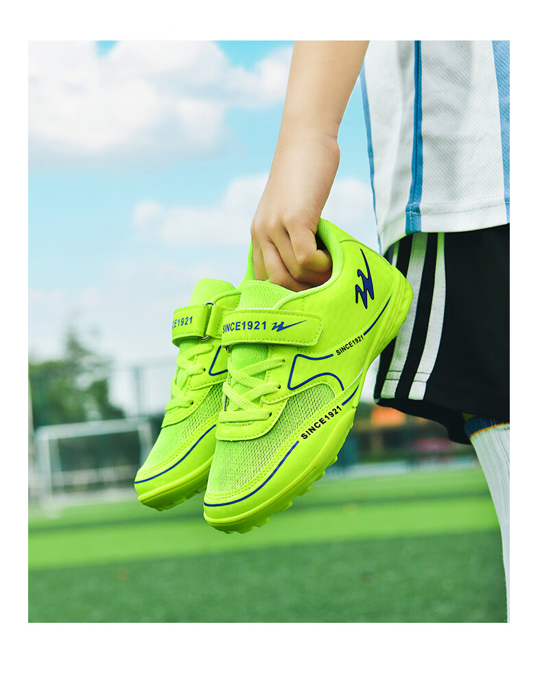 Shuangxing Children's Soccer Shoes TF Turf Studs Velcro Large Kids Student Youth Non-slip Wear-resistant Football Shoes Pink Size 39 19