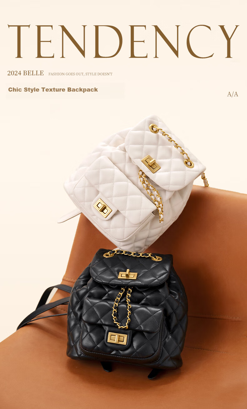 Belle Mother's Day Gift, Women's Quilted Chanel-Style Backpack, Lightweight Chain Crossbody Bag X7046CX4, Black 2