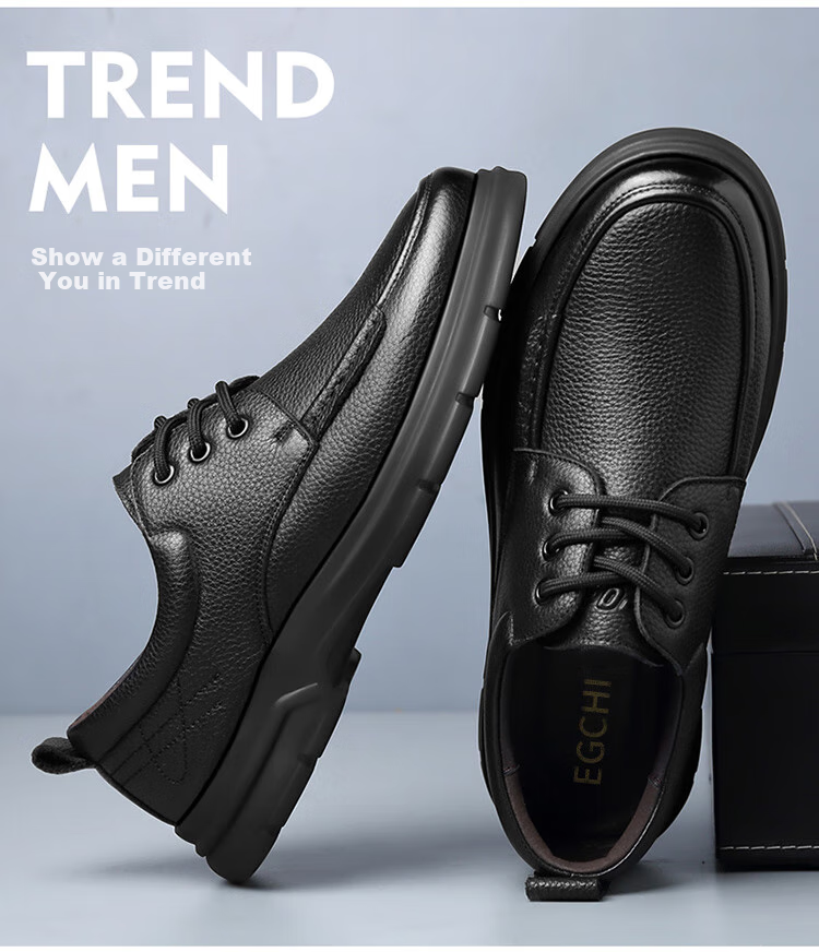 EGCHI Men's Leather Shoes, Business Casual Shoes, Top-Grain Cowhide Work Driving Shoes, J7275, Black, Size 44 5