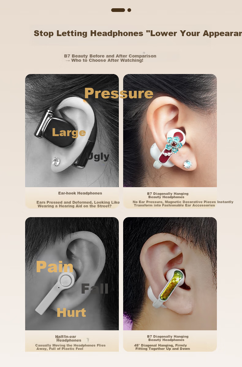 Baiersong B7 Open-Ear Bluetooth Headphones, Ear-Hook Style, for Sports And Running, Long Battery Life, AI Calling, Noise Reduction, Wireless Earphones, Fashionable Ear Clips, Suitable for Xiaomi And Apple, Pearl White 2