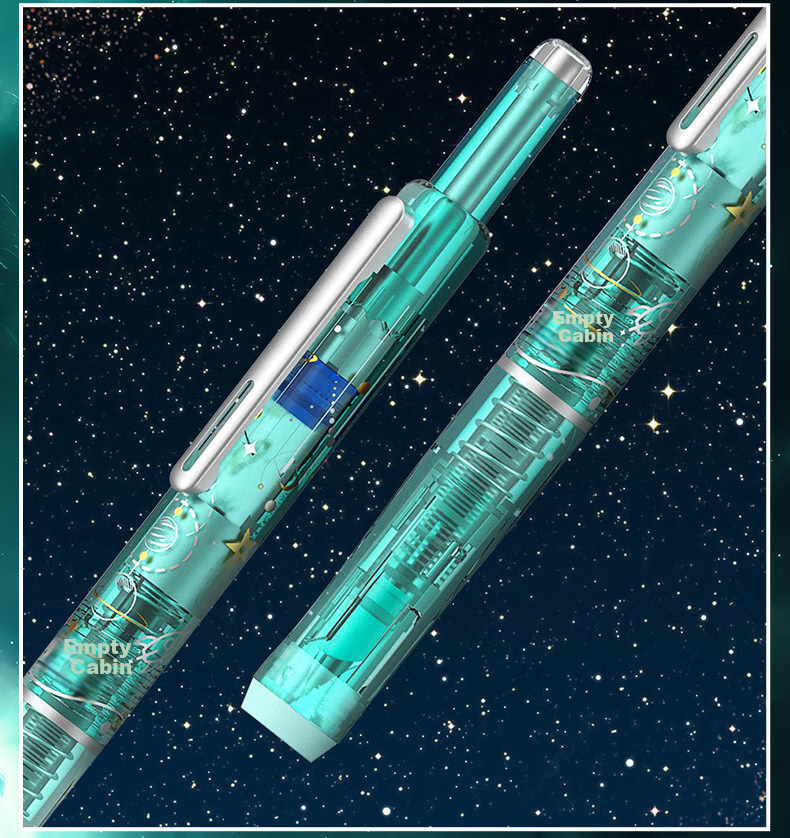 Dianshi Space Capsule Retractable Fountain Pen, Small Capsule Door for Third Grade Elementary School Students' Homework, Back-To Season Handwriting Practice, Fine Nib, No Ink Spatter, 7158 (Light Blue Barrel - Black Ink Cartridge), 1 Pen with 5 Ink Cartridges 18
