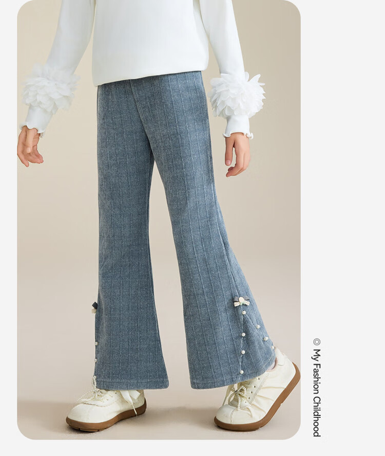 ASK JUNIOR Kids Corduroy Retro Flared Pants with Bow Girls Casual Long Trousers Spring 2026 12