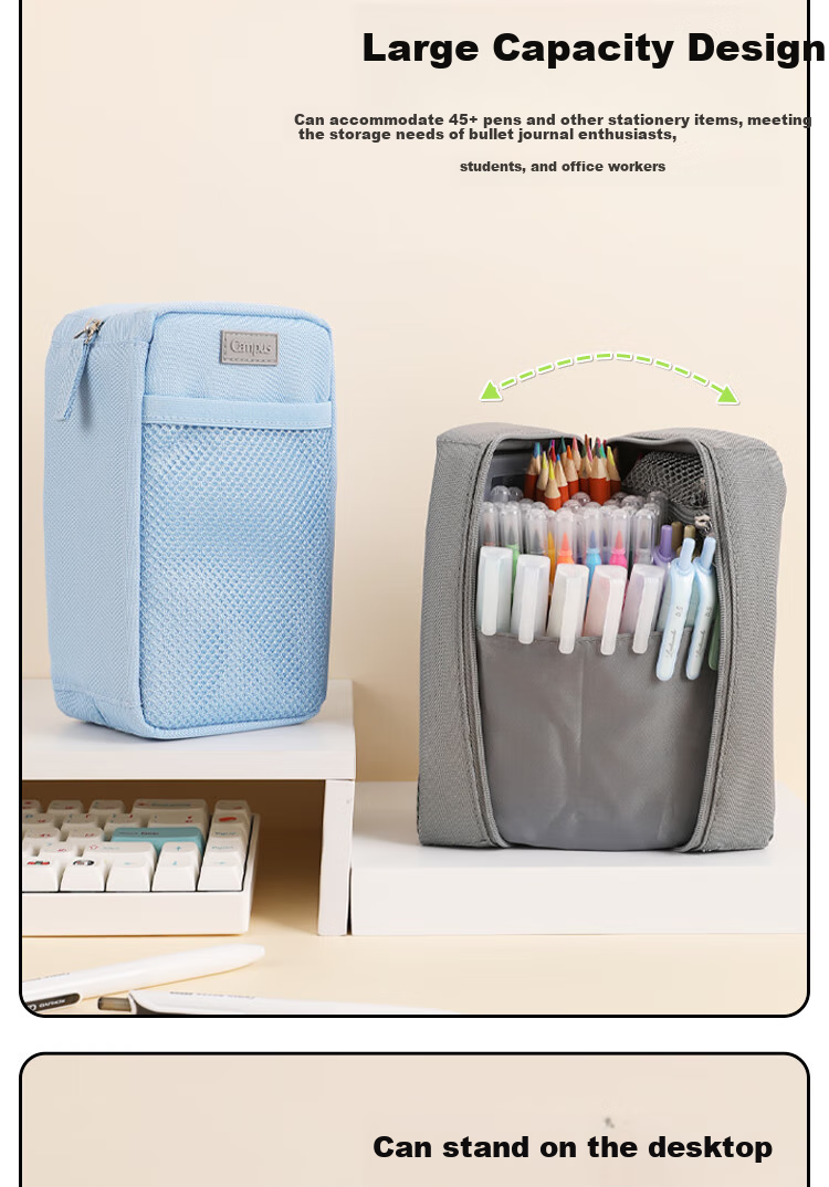KOKUYO Campus Desktop Expandable Pencil Case Student Stationery Storage Simple High-Capacity Pencil Bag Black 1 Piece WSG-PC383D 4