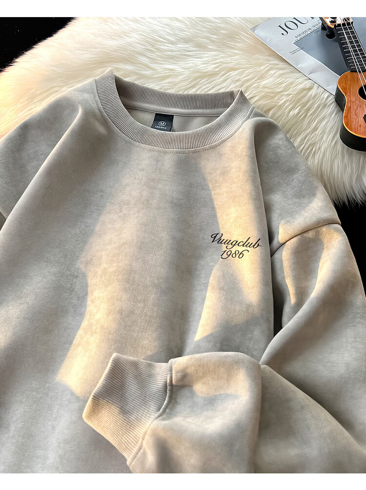VUUG Tie-Dye Distressed Hoodie Men Spring Autumn Loose Fit American Style Fleece Lined High Street Base Shirt 2XL White Fleece Lined 9