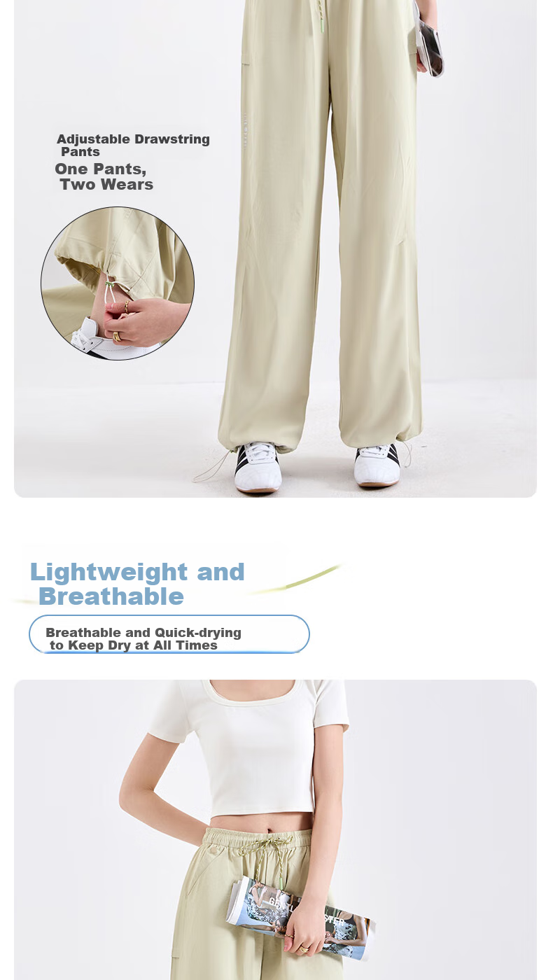 BOPRUIEY Women's Cargo Pants, Summer Style, Draping Quick-Dry, Elastic Ankle, Wide-Leg, Two-Way Wear, Casual Sports, Loose Straight-Leg Pants 7
