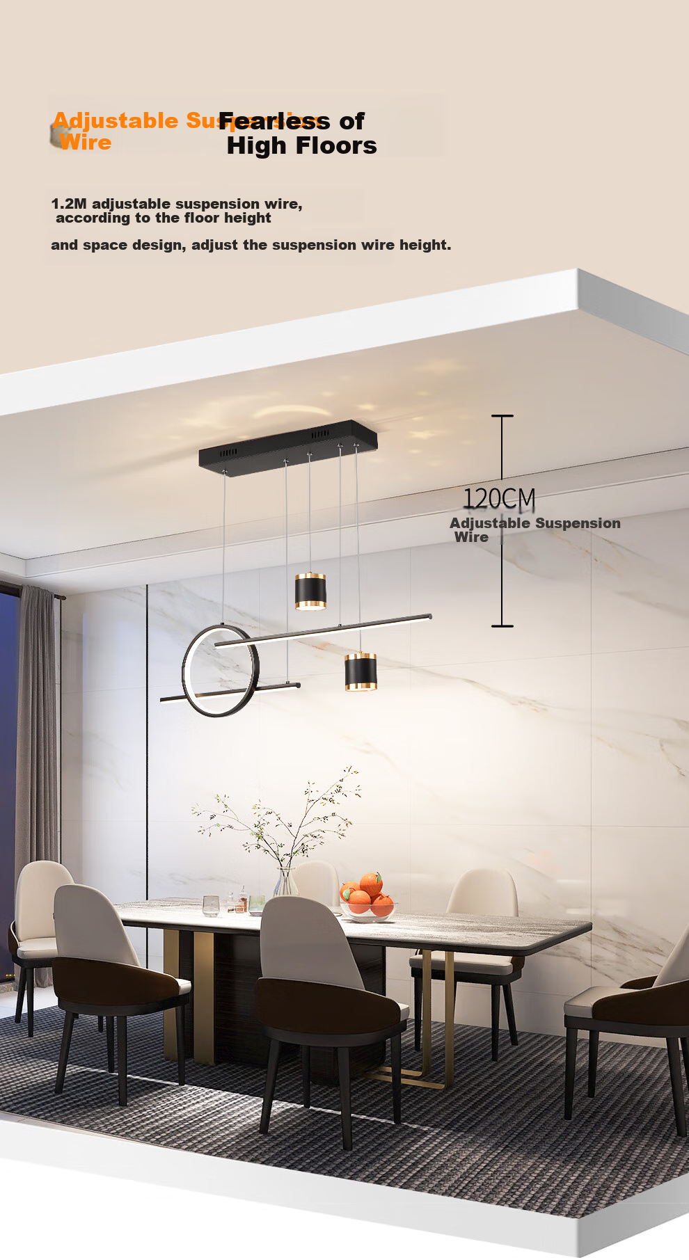 NVC Dining Room Pendant Light, LED Simple Nordic Light Luxury Gold Color, Dining Table Starry Sky Creative Lighting Fixture WHDD35F/G-03 5