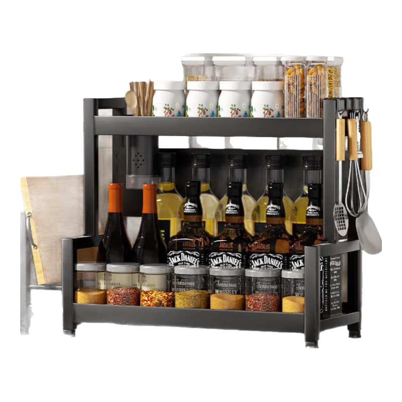 JD Original Kitchen Storage Rack, Multifunctional Spice Rack, Countertop Organizer, Knife Holder, Chopstick Holder, Double-Layer Shelf, 40cm