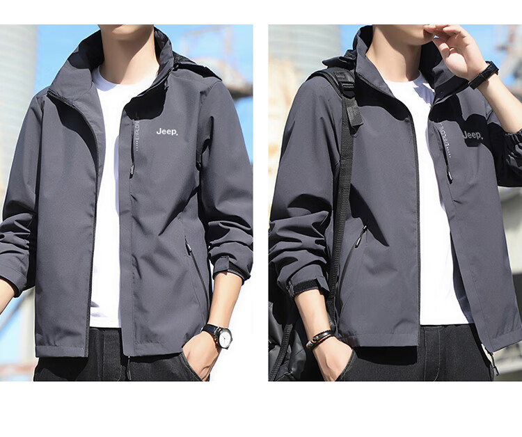 JEEP Men's Black Windbreaker Jacket Spring Autumn Loose Fashion Casual Outerwear XL 5