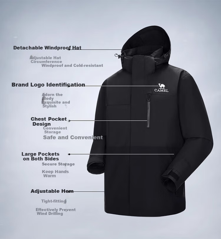 CAMEL Outdoor Three-In Jacket for Men with Fleece Inner Layer, Windproof And Waterproof Coat, Mountaineering Wear A14CA18671 4