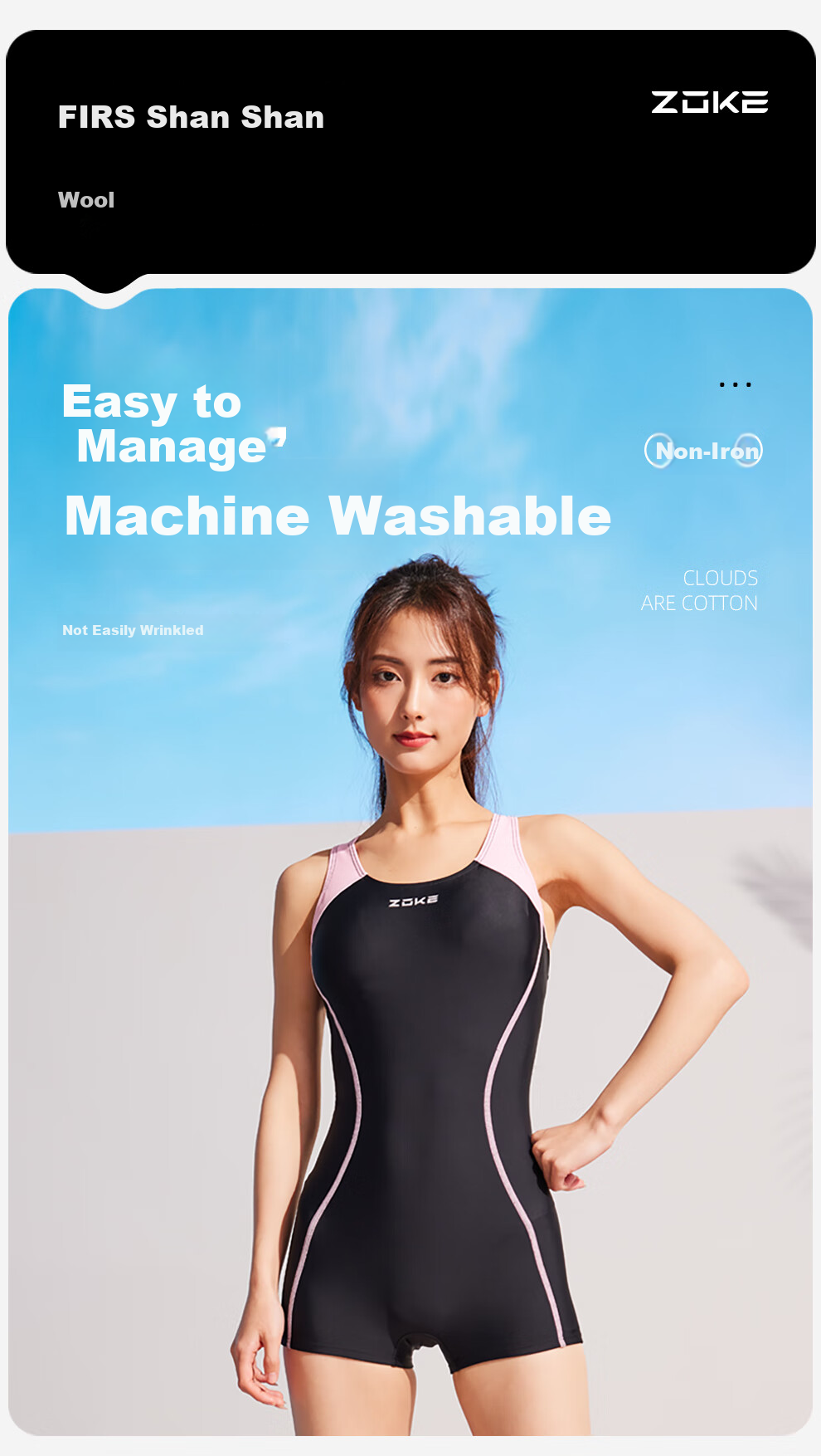 ZOKE One-Piece Swimsuit for Women, Sleeveless Boyshort Style, Slim Fit Ladies Swimwear 124601433-1 Black/light Pink L 1