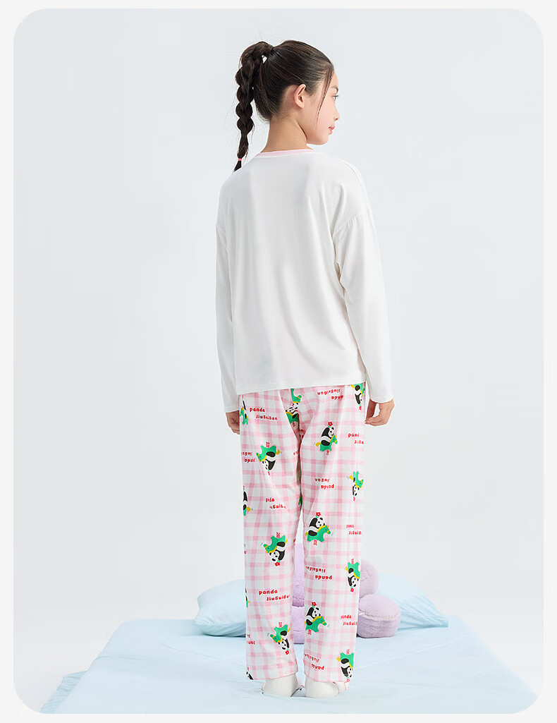 Jiusuiban Children's Pajamas for Girls, Autumn And Winter Class A High-Elastic Cotton Thin Home Wear Set, Cartoon Loose Pajama Pants for Older Childre 10