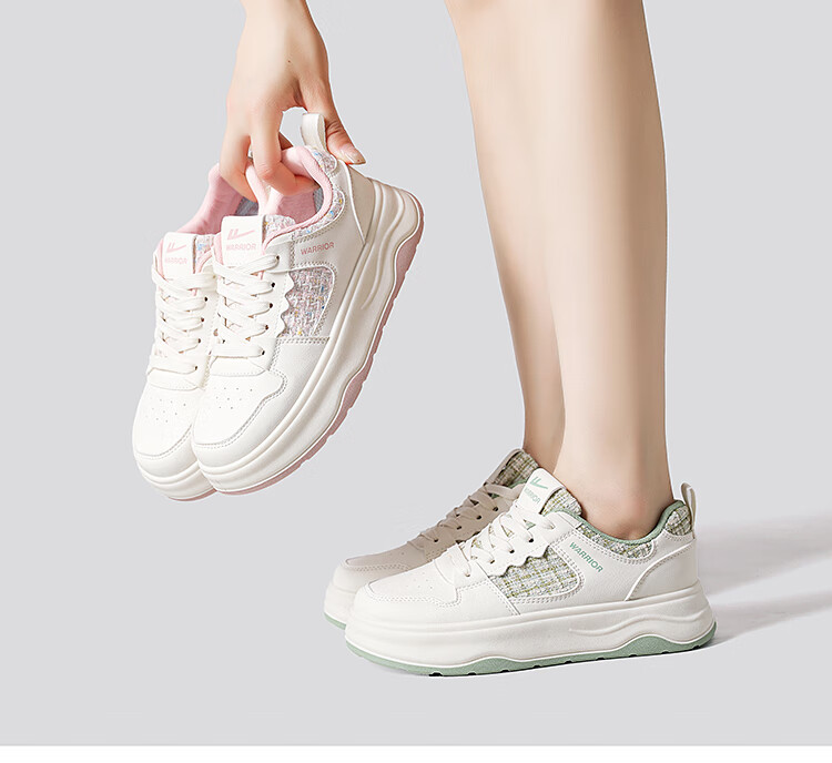 Warrior Women's Sneakers, Trendy Versatile Casual Shoes, Breathable Height-Increasing Sports Running Shoes, WXY-M119C, White And Green, Size 40 1