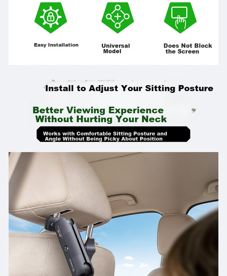FANAUE Aluminum Alloy Car Tablet Holder, Rear Seat Headrest Backrest Mount for IPad, Laptop, Phone Entertainment PD-01T9(CC 4