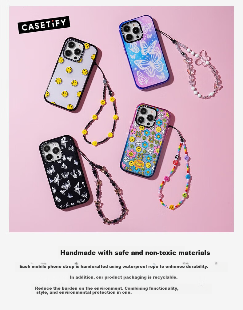 CASETIFY Silver And White Pearl Phone Chain, Suitable for All IPhone Series, Portable Phone Pendant Accessory 9