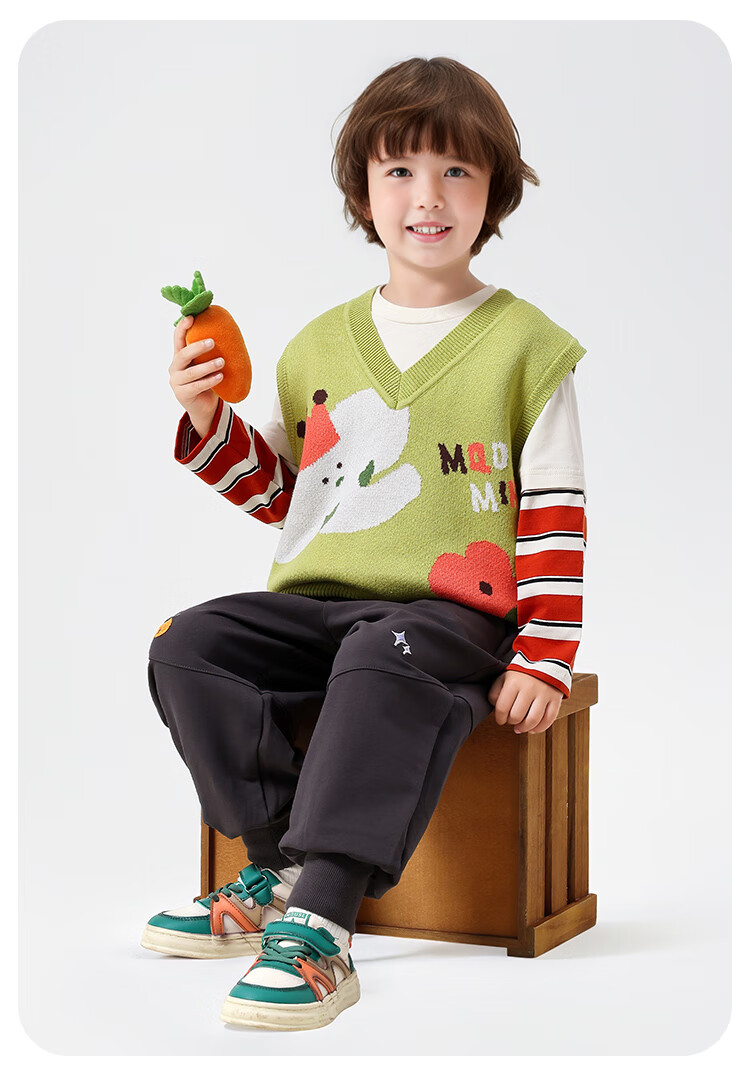 MQDMINI Kids Knitted Vest Boys Girls Sleeveless Sweater Elephant Forest 11