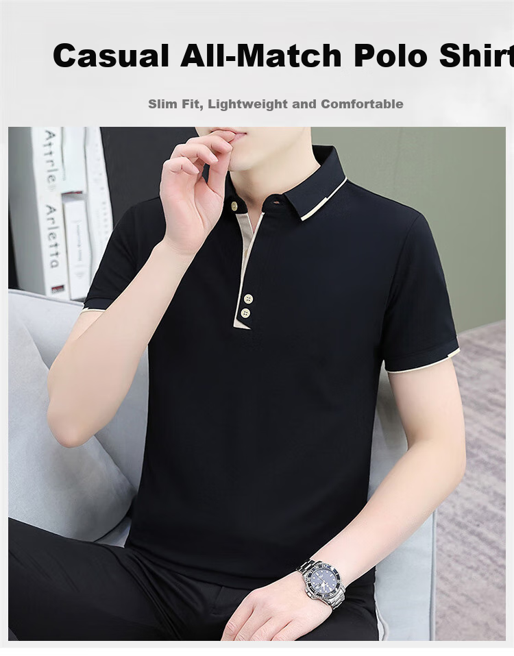 TUCANO Short-Sleeve T-Shirt for Men, Summer Cool-Feeling Collared Versatile Polo Undershirt, Business Casual Top Menswear, Black L 1