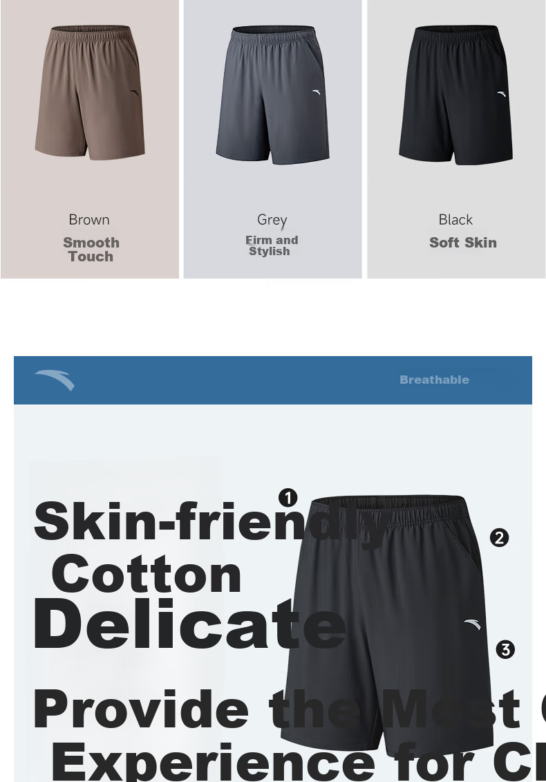 Anta Quick-Dry Woven Hiking Sports Shorts for Men Summer Moisture-Wicking Breathable Running Mountaineering Lightweight Five-Point Pants 14