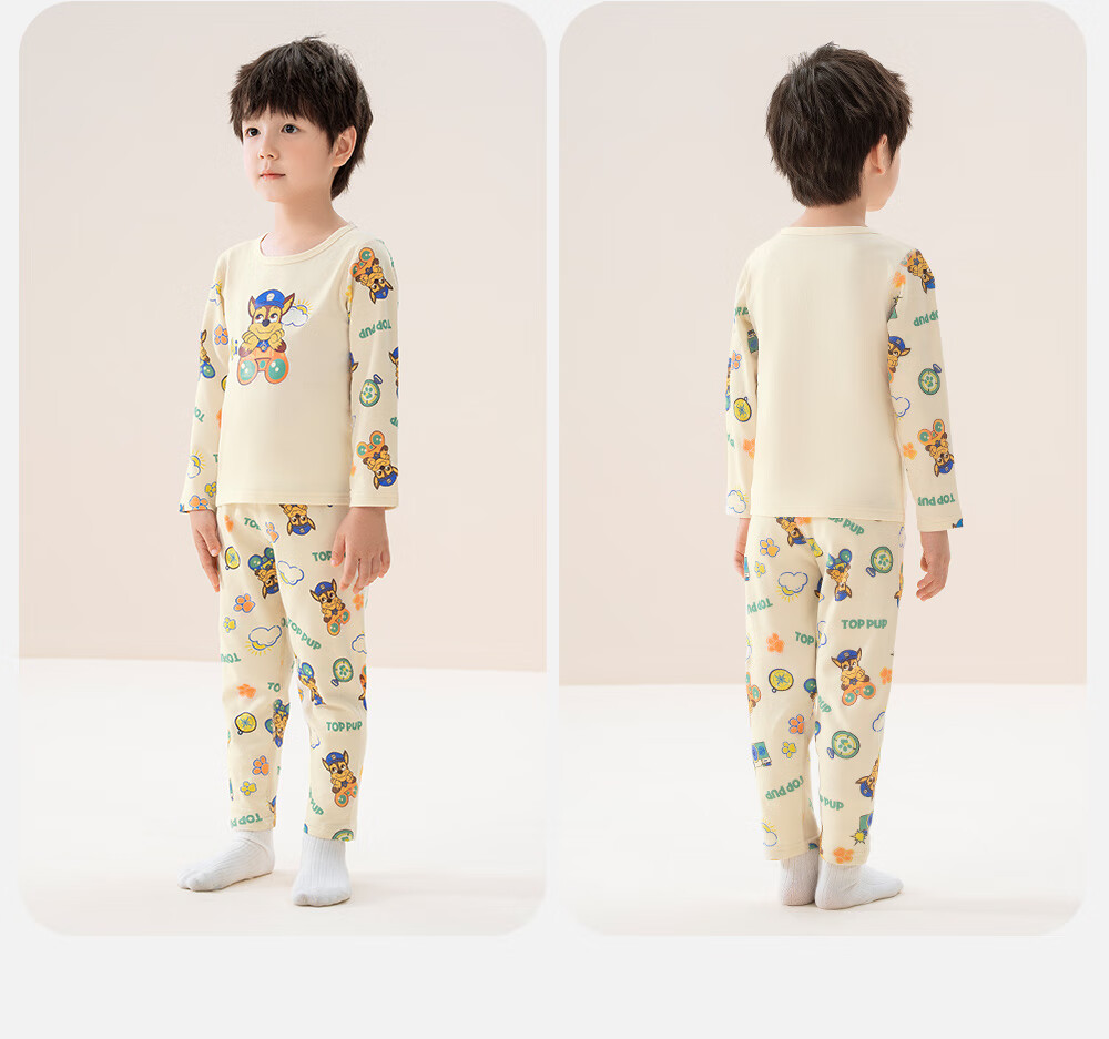 PAW PATROL Kids Pure Cotton Underwear Set Class A 7A Antibacterial Boys and Girls Autumn Long Johns Pajama Cotton Sweater Set Beige 140 7
