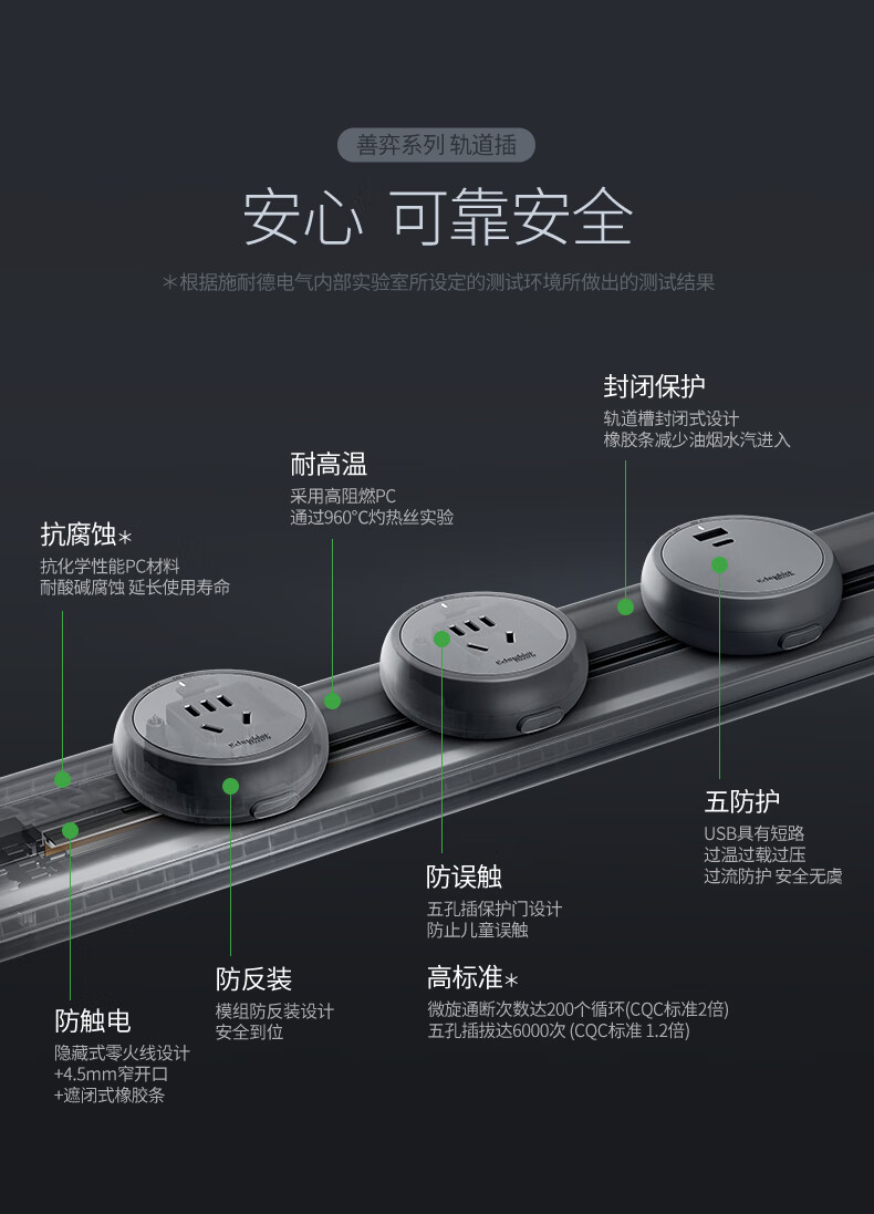 Schneider Electric Track Socket Adapter Five-Hole Portable Power Strip Surface and Concealed Mount Five-Hole Socket Ink Black 1