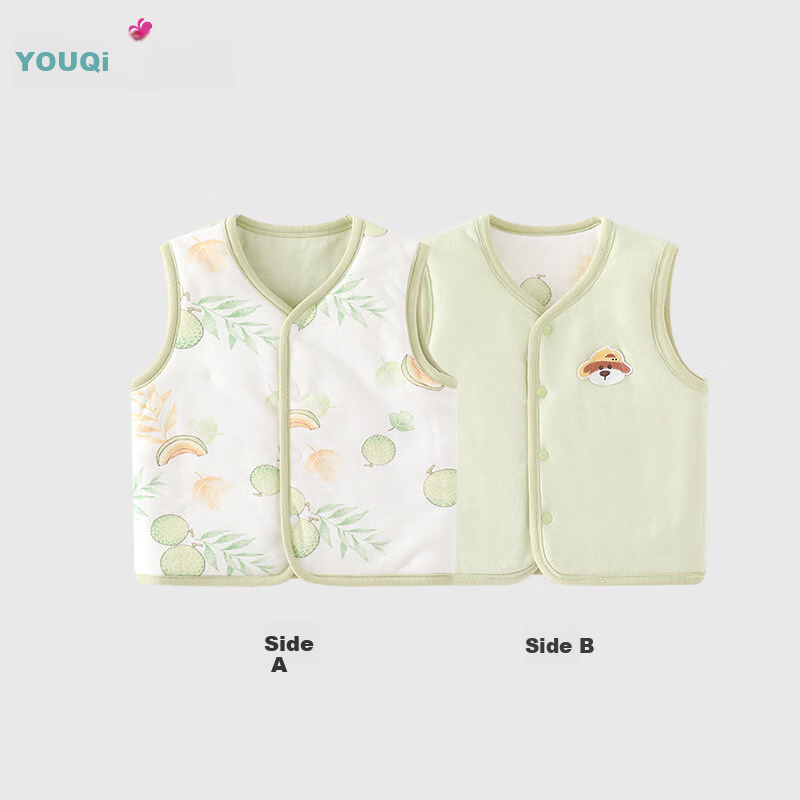 Детский жилет "Youqi Baby Clothes" для защиты живота, утепленный, двусторонний, осень-зима, 40г, для детей 1-3 лет, размер 73, цвет "Хами мелон"