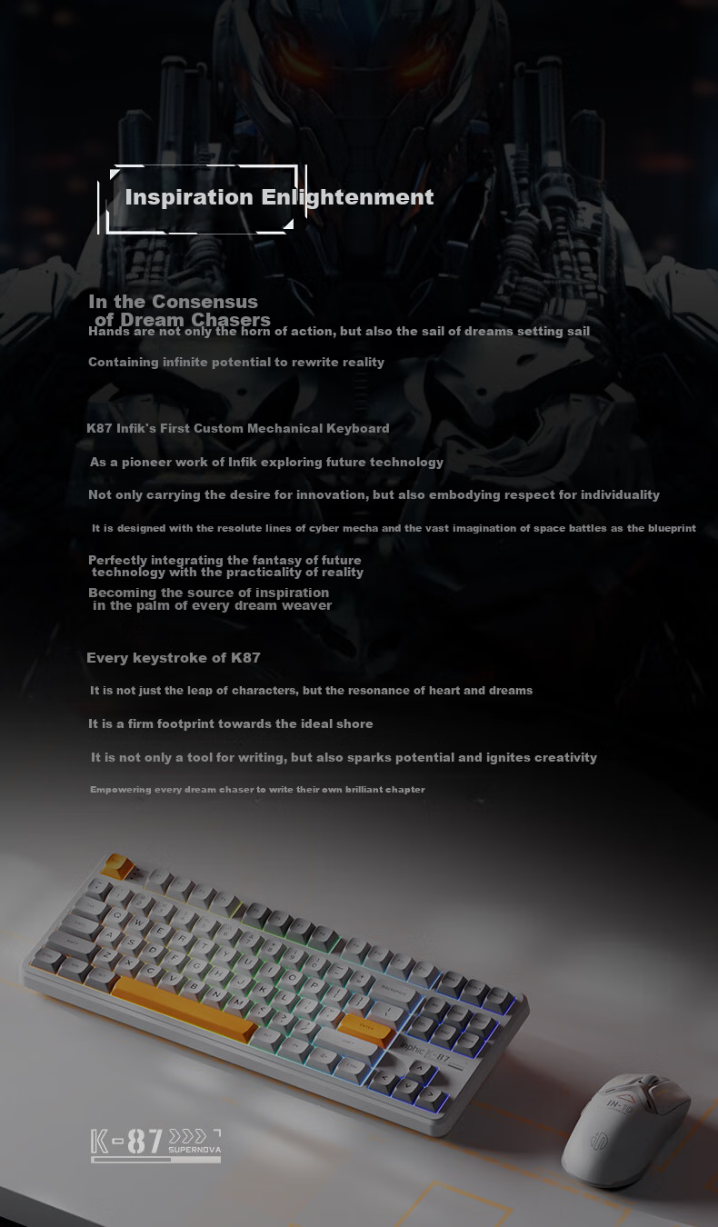 INPHIC K87PRO Wireless Mechanical Keyboard Wired 87-Key Bluetooth Tri-Mode Gasket Custom Full-Filled Side-Engraved HIFI Gaming Esports Office Silver 3