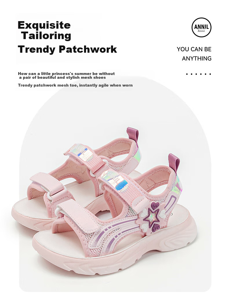 Annil Children's Sandals for Girls, 2025 Summer New Style, Velcro Girls' Shoes, Lightweight Soft-Soled Beach Sandals 6292 5