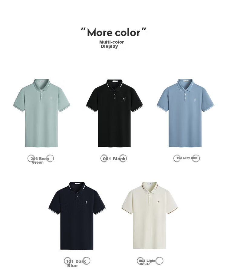 DANCING WOLVES [Cool Ice Mint] Summer Casual Cool Skin-Feel Men's Short-Sleeve POLO Shirt, 103 Gray Blue, Size 180 5