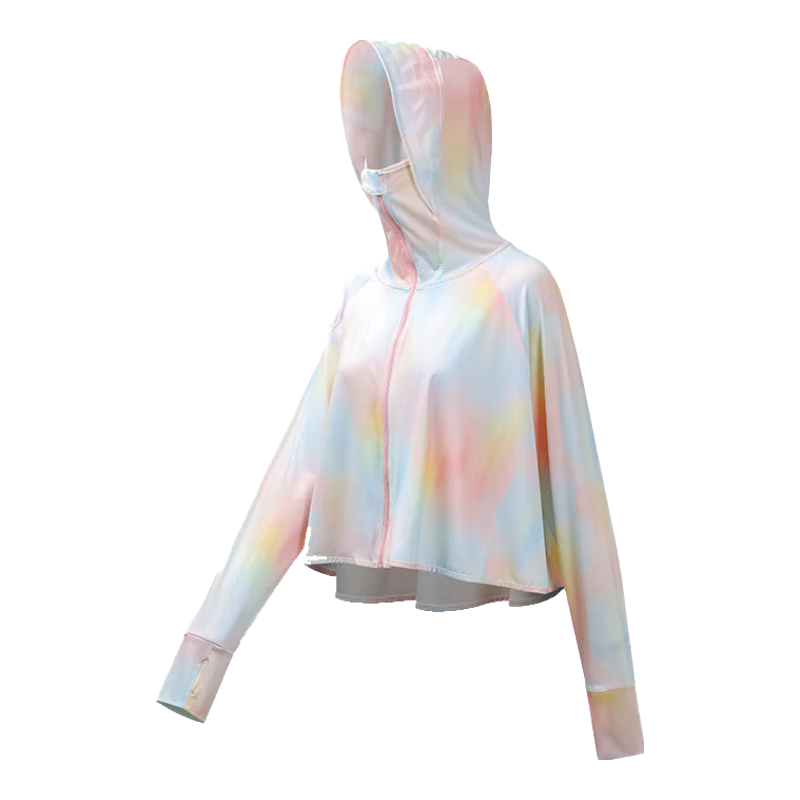 Miiow Women's Sun Protection Jacket Hooded Colorful Floral New Summer Thin UV Protection Ice Silk Cardigan Short Coat