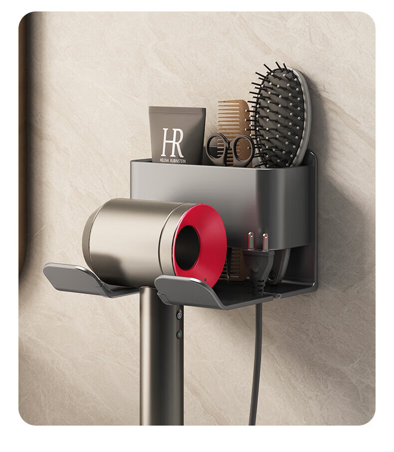 YOUQIN Hair Dryer Holder, No Drilling Required, Aluminum Alloy Storage Rack, Bathroom Wall-Mounted Organizer Shelf 2