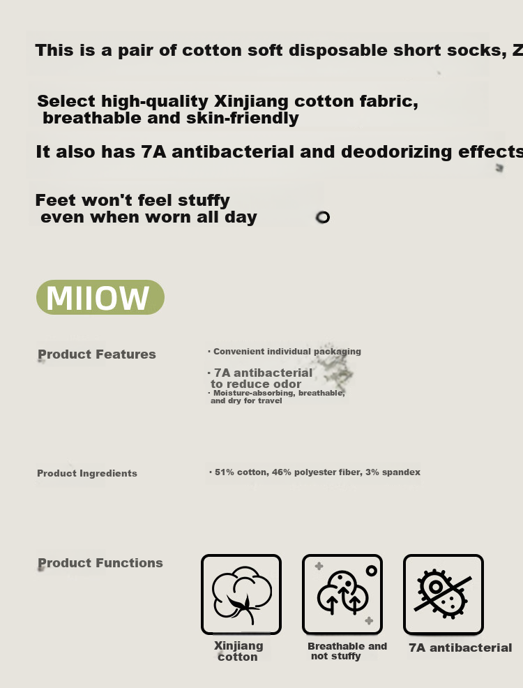 MiiOW 10 Pairs Disposable Socks for Men, Spring And Autumn Travel Business Trip Daily Disposable Socks, Men's Cotton Socks, Lazy No-Wash Short Socks 10
