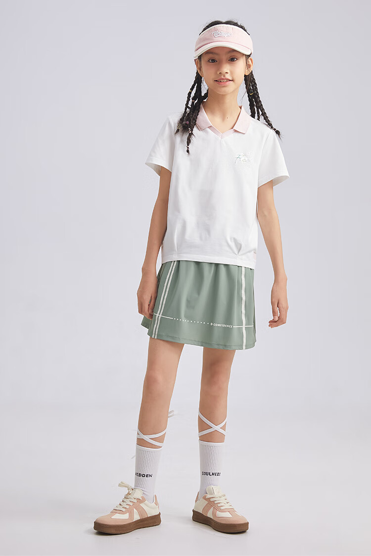 SOUHAIT Girls' Sun Protection Shorts, Summer 2025 Cool-Feeling Skort, Children's Pants, Truffle Green, Size 130 13