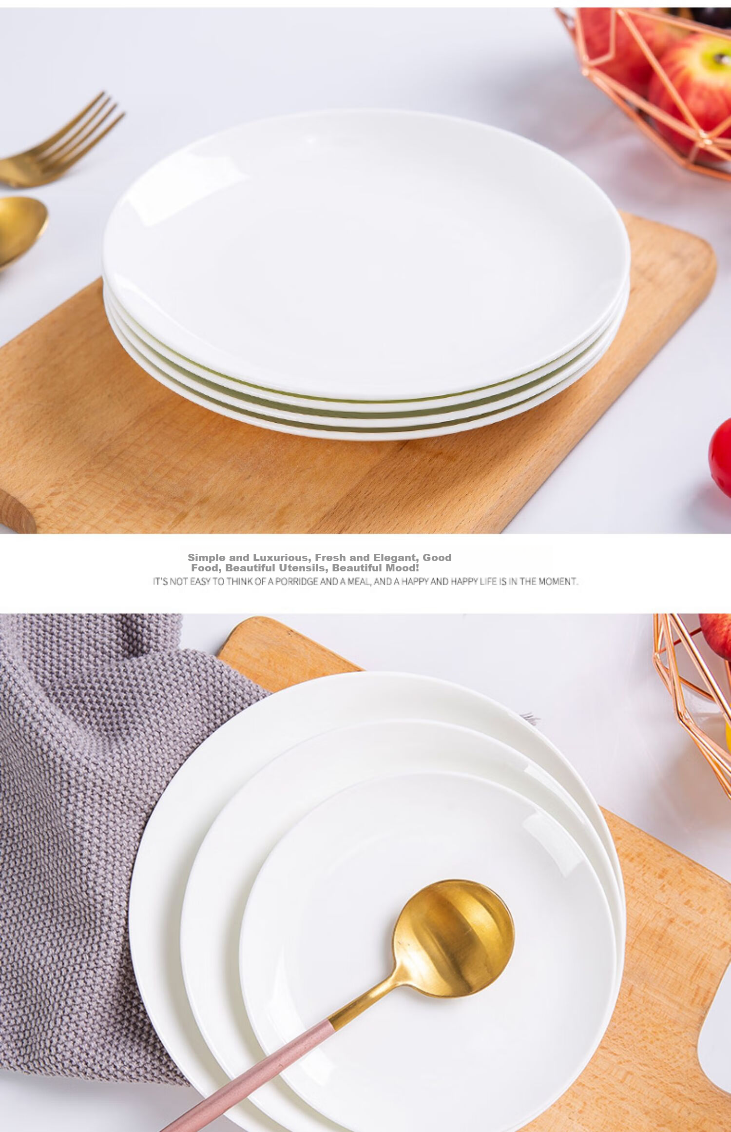 Wanxiang Pure White Underglaze Ceramic Plates And Dishes Set of 6, Round Home Dining Plates, Simple Western-Style Plates, Approximately 8 Inches, Shallow Plates, Six Pieces 10