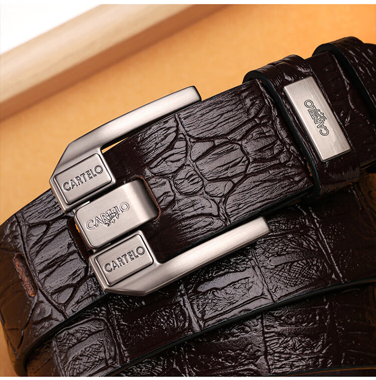 CARTELO Men's Vintage First Layer Cowhide Leather Pin Buckle Fashion Belt Gift for Boyfriend Husband Dad 16