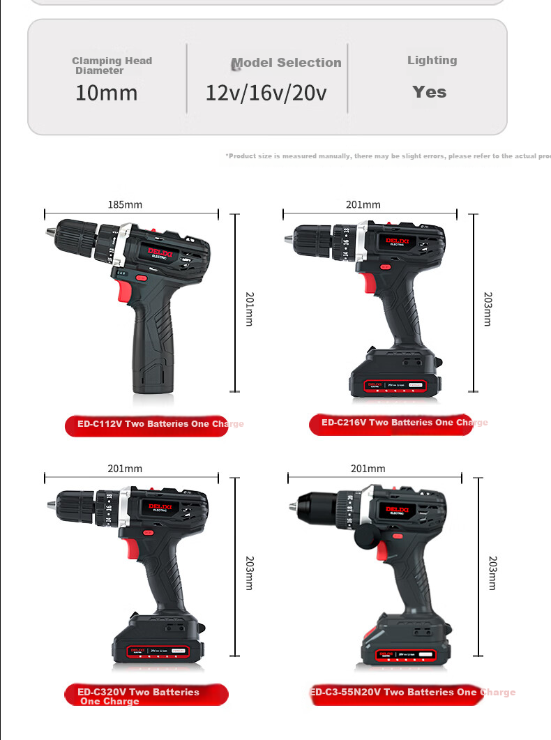 DELIXI ELECTRIC Lithium Battery Drill, Multi-Functional Household Rechargeable Electric Drill ED-C1, Two Batteries One Charger, 12V 15