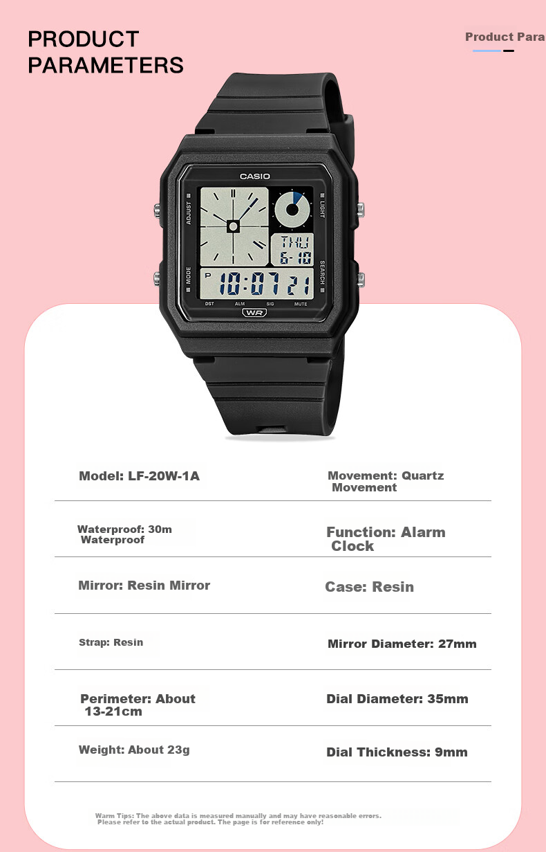 Casio Watch, Retro Square Design for Men And Women, Student Waterproof Digital Watch, LF-20W 6
