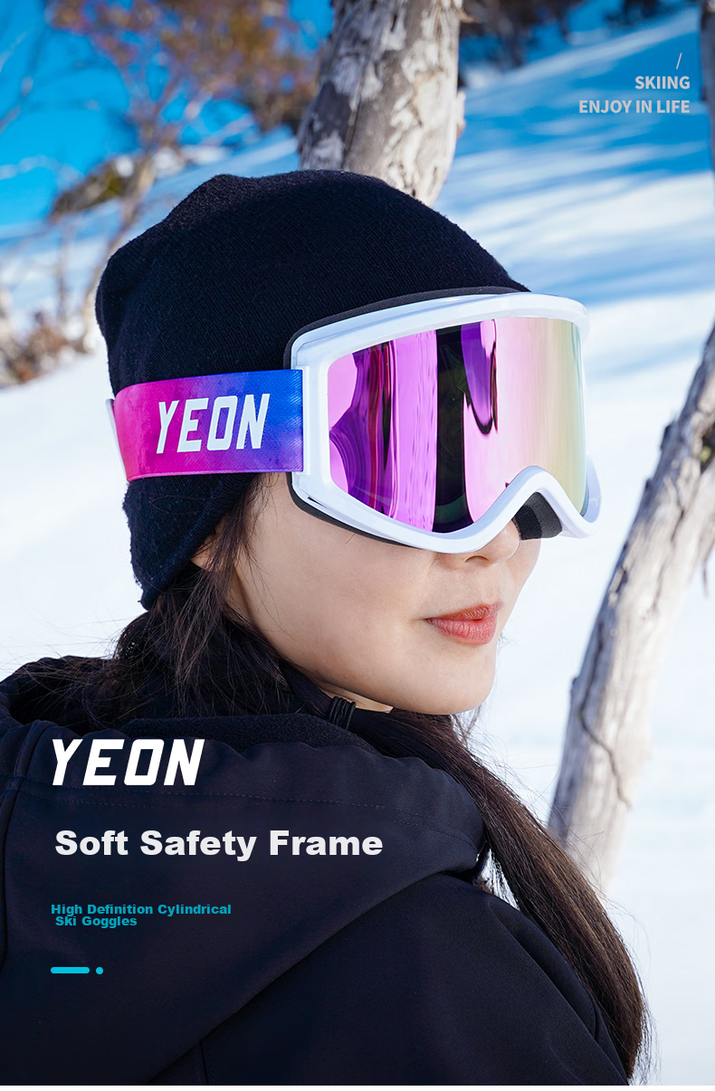 YEON Ski Goggles with Double Anti-Fog Coating, High Definition Protective Eyewear, Asian Frame Style, Unisex, 2MX126-A901, White Frame with Blue Lenses 1