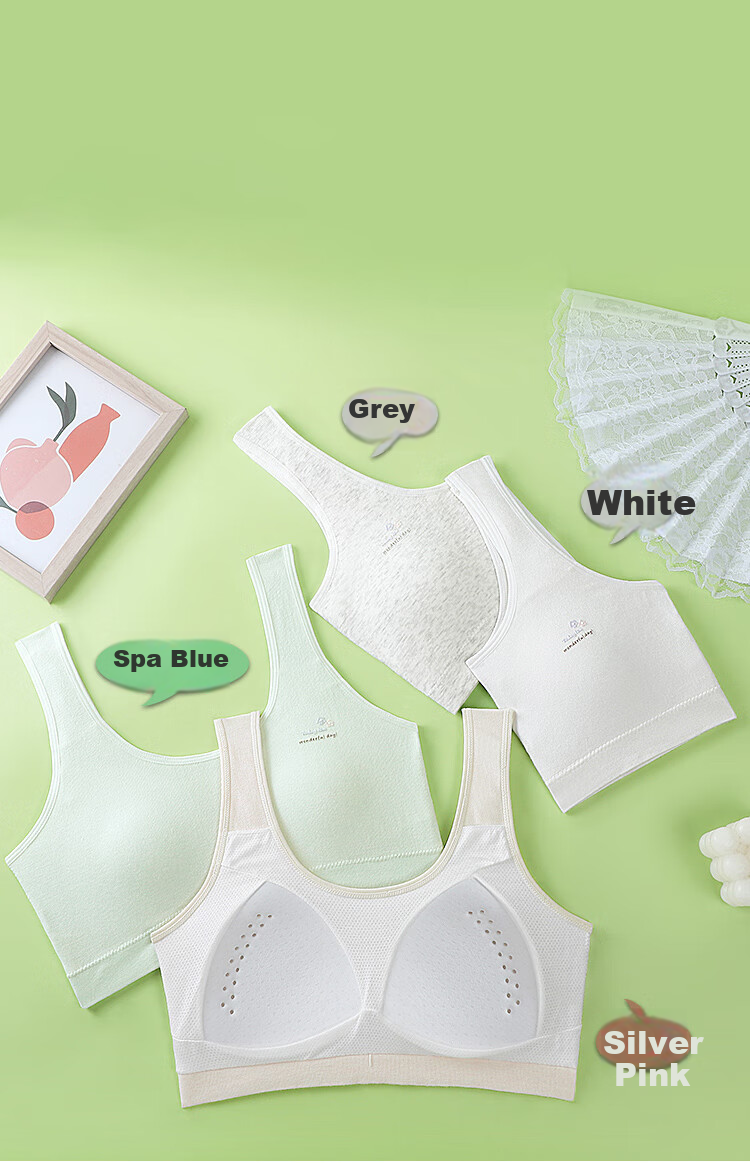 Modaier 2-Piece Set of Girls' Underwear Training Bra for Ages 12-16, White + Pink 8