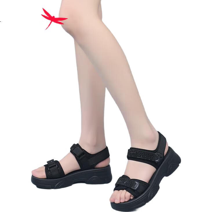 RED DRAGONFLY Women's Sandals, Summer Breathable, Thick Sole, Soft Bottom, Casual Outdoor Sports Beach Shoes, WTK240721, Black, Size 39