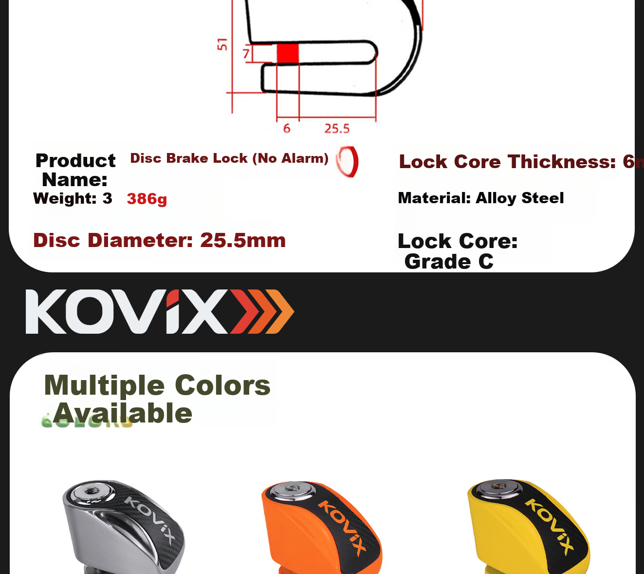 KOVIX KNN1 Disc Brake Lock for Electric Bikes And Scooters, Anti-Theft Lock for Mountain Bikes, Portable Brake Disc Lock for Motorcycles 4