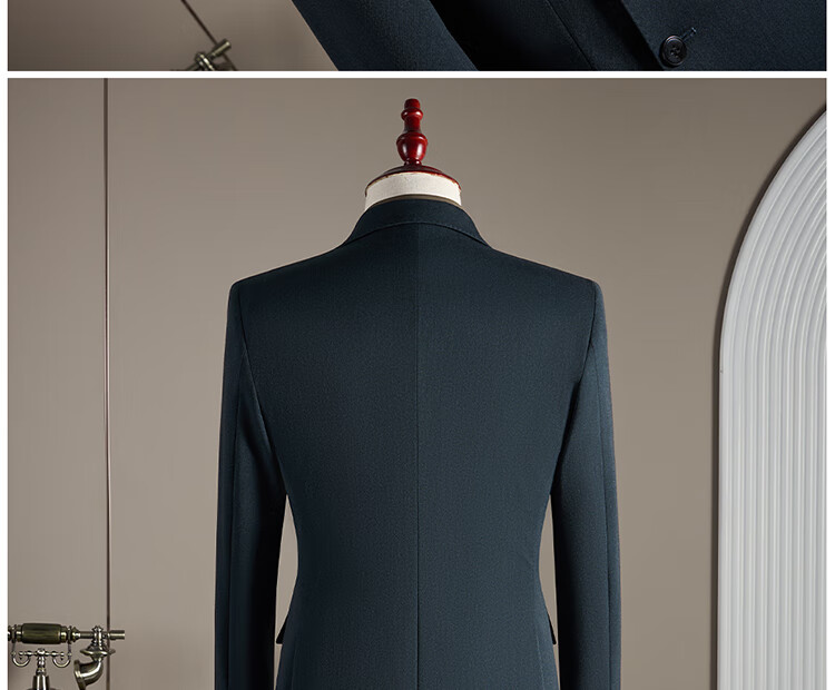 ROMON Men's Wool Suit Set Business Wedding Formalwear Brown Coffee M (Blazer + Vest + Trousers) 16