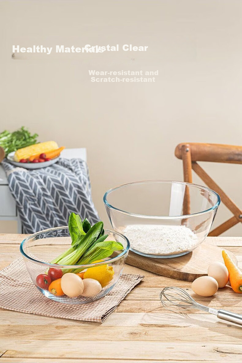 JIWUSENLIN Large Glass Mixing Bowl for Home Use, Thickened Fruit Salad Bowl, Cooking Bowl, Baking Egg Beating And Dough Rising Bowl, 2.7 Liters 6