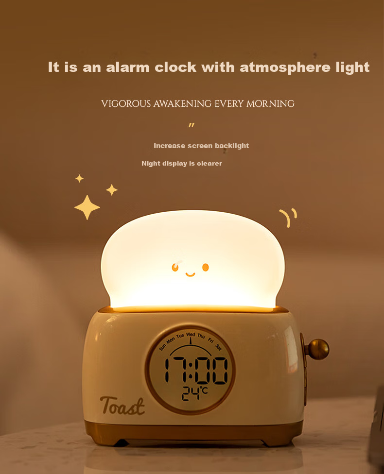 BANDIAN ORIGINality Retro Bread Maker Alarm Clock for Students, Desktop Learning Clock with Night Light, Countdown Timer, Multifunctional Bedside Sleep Light, Back-To Gift, Cream Yellow 9