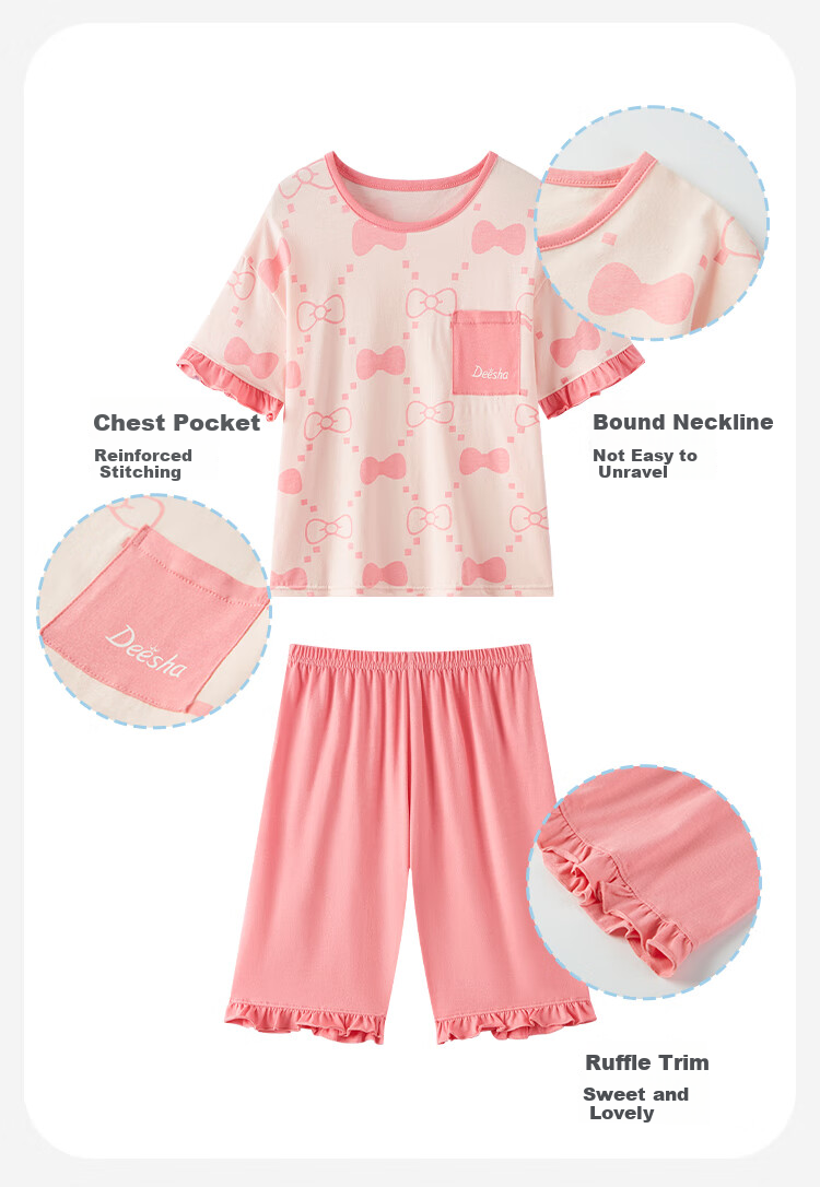 DEESHA [7A Antibacterial Cotton] Girls' Spring And Summer Short-Sleeve Shorts Pajama Set, Baby Two-Piece Sleepwear 6