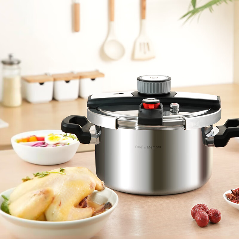 One's Member 304 Stainless Steel Pressure Cooker Double-Handle Explosion-Proof Multi-Function Large Capacity Gas and Induction Cooker Compatible 3-4 Person