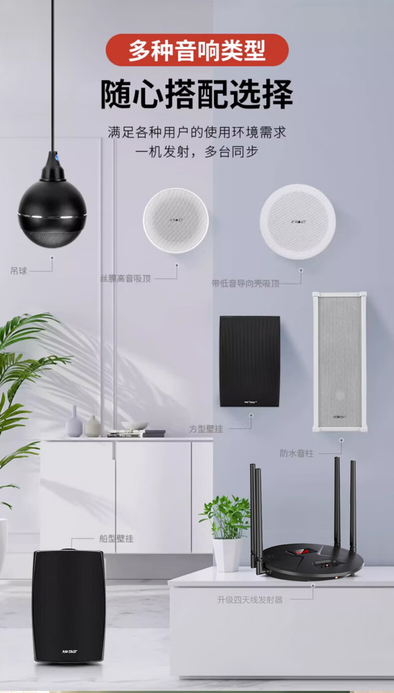 SAST RR808 Wireless Bluetooth 60W Wall-Mounted Speaker Set 6-Inch Supermarket Store Classroom Wall Background Music Public Broadcast Speaker System One-to-One 3