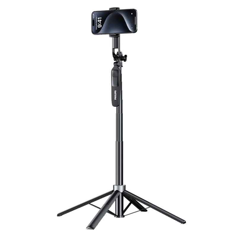 Philips Selfie Stick 2026 New Model with Fill Light Live Streaming Phone Holder Floor Tripod Travel Portable Selfie Tool 360-Degree Rotation Anti-Shake Multifunctional Support Stand 5311C