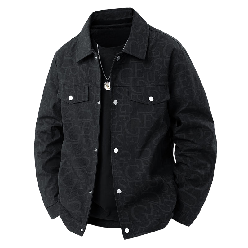 Pierre Cardin Men's Jacket Spring Autumn Winter Trendy Loose Workwear Coat Casual Lapel High-End Black 2XL