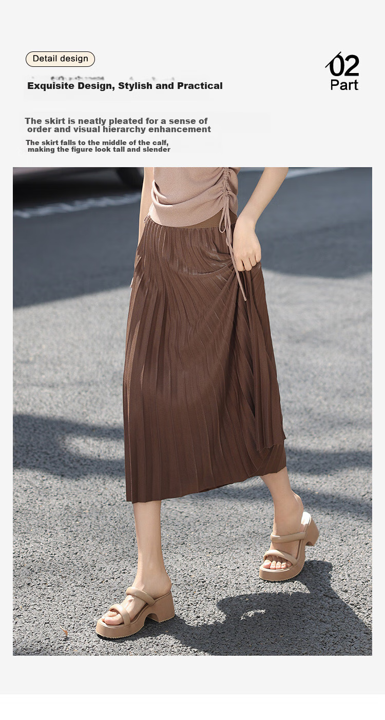 Dme Elastic Waist Casual Elegant Pleated Skirt, Black, Size M 7