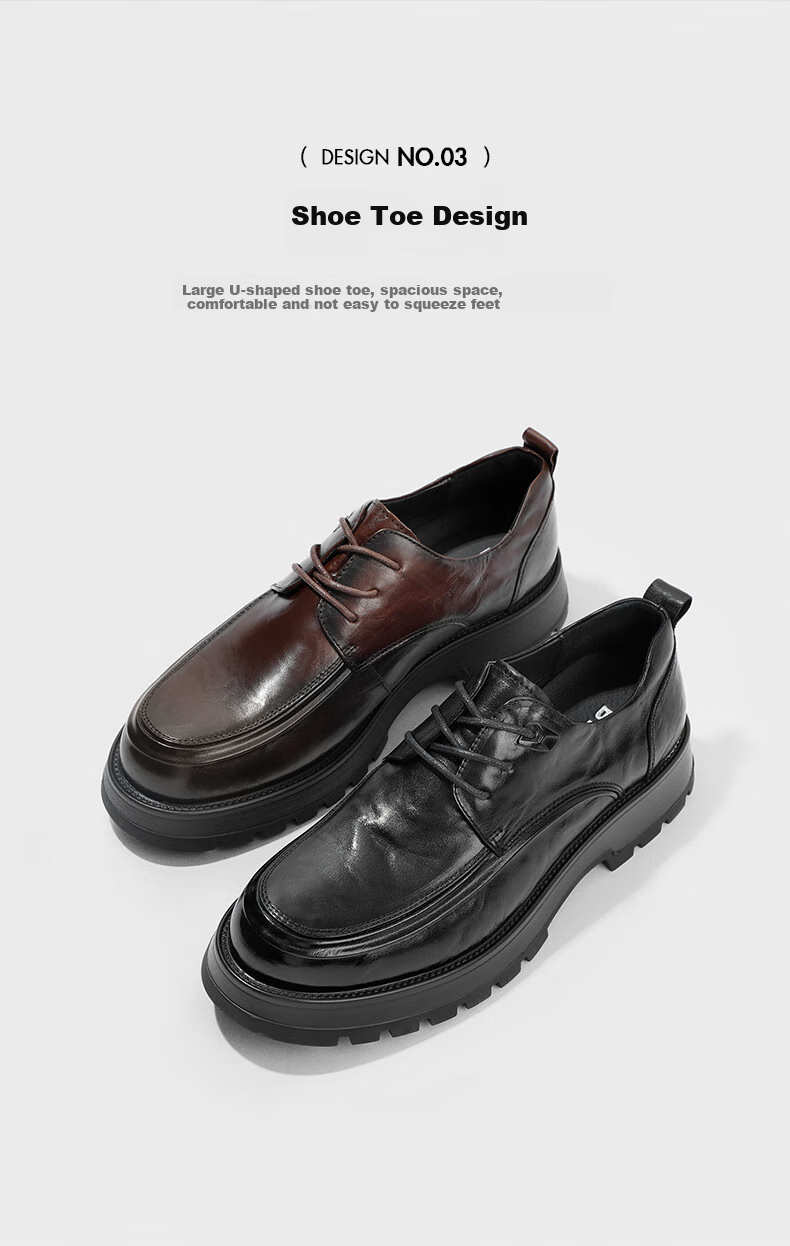Belle Pleated Business Leather Shoes, Thick-Soled Heightening Derby Shoes for Men, Formal Genuine Leather Shoes A1422AM4, Black-Single Lining, Size 38 6