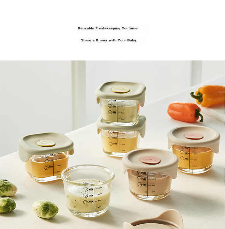 LOCK&LOCK Baby Food Container Set, Heat-Resistant Glass Baby Food Bowl, Steaming, Boiling, Freezing And Storage Container, Green, 215ML*3 14
